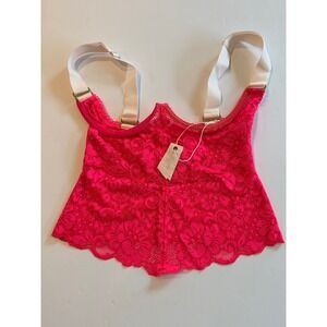 Free People HAH Bust A Move Hot Pink Floral Lace Corset Top Gold Hardware XS NWT